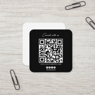 QR Code Black White Follow Scan To Connect With Us Square Business Card