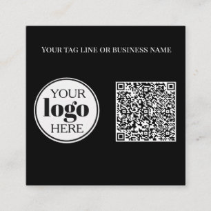 QR Code Black White Logo Simple  Square Business Card