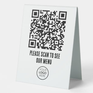  QR Code Black White Menu Logo Contactless Modern  Table Tent