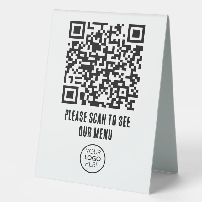  QR Code Black White Menu Logo Contactless Modern  Table Tent (Front)