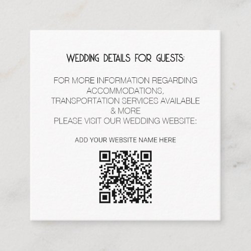 QR Code Black White Modern Wedding Details Minimal Enclosure Card