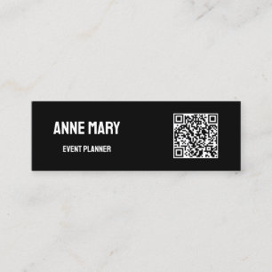 QR Code Black White Modern Wedding Event Planner Mini Business Card
