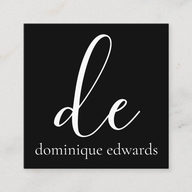 QR Code Black White Monogram Modern Beauty Square Business Card (Front)