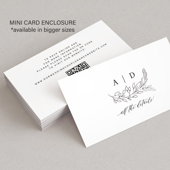 QR code black white monogram wedding details Enclosure Card (Creator Uploaded)