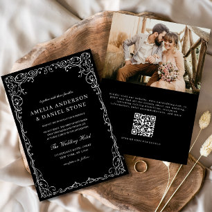 QR Code Black White Photo Minimalist Wedding Invitation