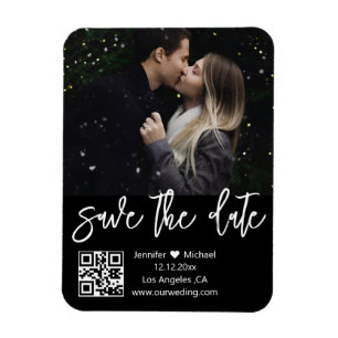 qr code black & white photo save the date magnet