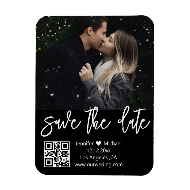 qr code black & white photo save the date magnet (Vertical)