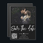 qr code black white  photo save the date magnet<br><div class="desc">qr code modern white chic handwriting black background wedding photo Save the Date magnet, custom.
you can change background color and font color and style.</div>