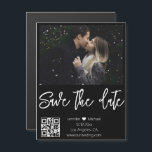 qr code black white  photo save the date magnet<br><div class="desc">qr code modern white chic handwriting black background wedding photo Save the Date magnet, custom.
you can change background color and font color and style.</div>