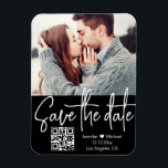 qr code black white wedding photo save the date magnet<br><div class="desc">qr code modern white handwriting black background wedding photo Save the Date magnet, custom.
you can change background color and font color and style.</div>