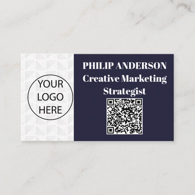 Qr Code Blue And White Business Card (Front)