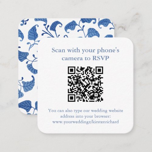QR Code Blue And White Chinese Vase Wedding RSVP Enclosure Card