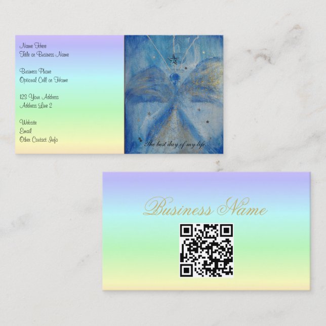 QR-Code-Blue Angel on a pastel rainbow background Business Card (Front/Back)