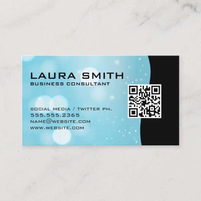 QR Code / Blue Boke Abstract Business Card (Front)