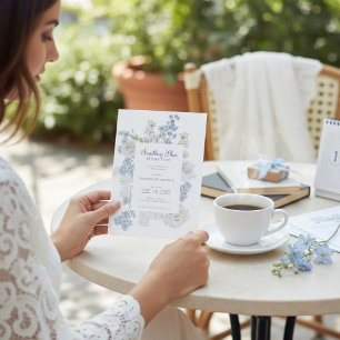 qr code Blue Floral "Something Blue" Bridal Shower Invitation