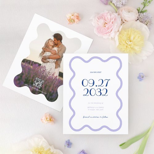 QR Code Blue Lavender Wave Scallop Photo Wedding