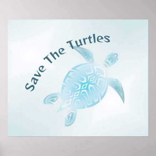 QR Code  Blue Metallic Tribal Turtle Poster