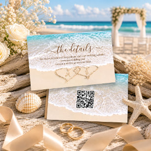 QR Code Blue Ocean Tropical Beach Wedding Details Enclosure Card