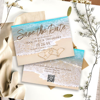 QR Code Blue Ocean Waves Tropical Beach Wedding Save The Date
