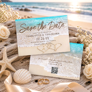 QR Code Blue Ocean Waves Tropical Beach Wedding Save The Date