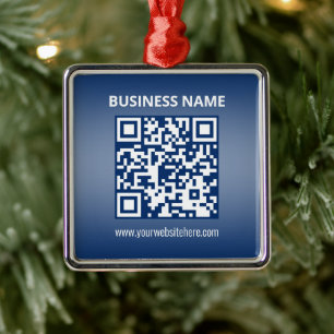 QR Code Blue (or any color) Gradient Metal Ornament