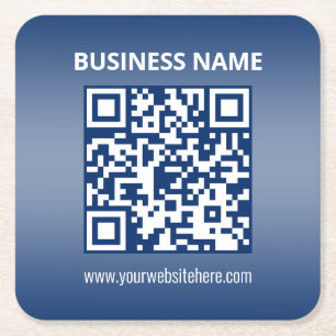 QR Code Blue (or any color) Gradient Square Paper Coaster
