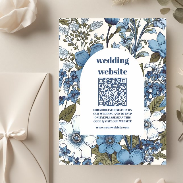 qr code Blue Periwinkle Wildflowers Wedding Enclosure Card (Creator Uploaded)