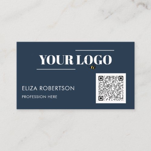 QR Code Blue Professional Business Logo Custom Business Card