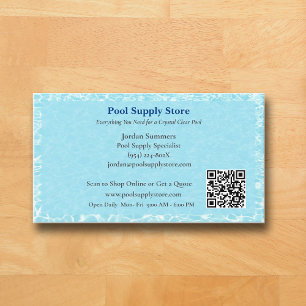 QR Code Blue Swimming Pool Water Pool Contractor   Business Card