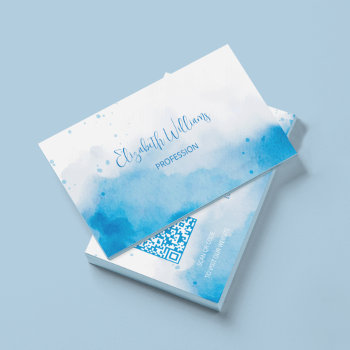 Qr Code Blue  Watercolor Background Business Card by NinaBaydur at Zazzle