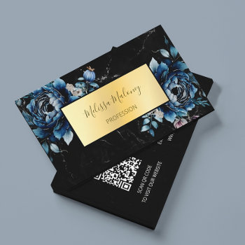 Qr Code | Blue Watercolor Boho Floral Business Card by NinaBaydur at Zazzle