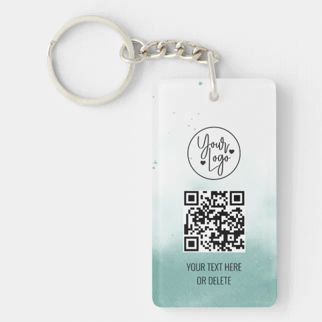 QR Code Blue Watercolor Business Logo Professional Keychain | Zazzle
