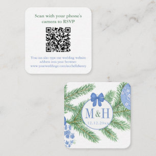 QR Code Blue White Christmas Wedding RSVP Enclosure Card