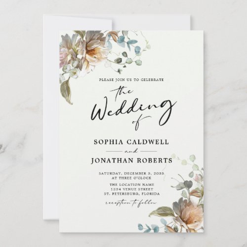 QR Code Blush and Peach Floral Calligraphy Wedding Invitation
