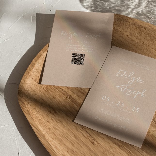 QR Code Blush Boho Chic Modern Wedding Invitation (Creator Uploaded)