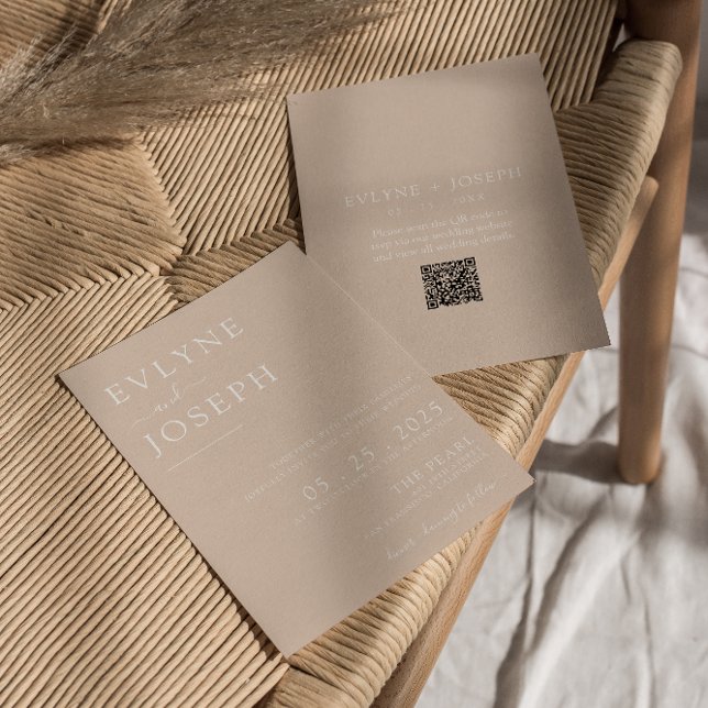 QR Code Blush Minimalist Boho Neutral Wedding Invitation (Creator Uploaded)