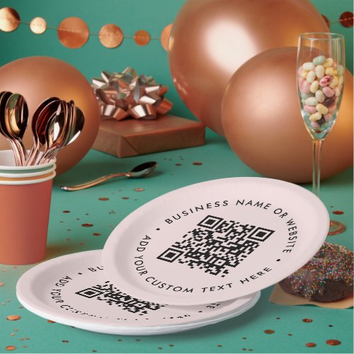 QR Code  Blush Pink Business Corporate Event Paper Plates