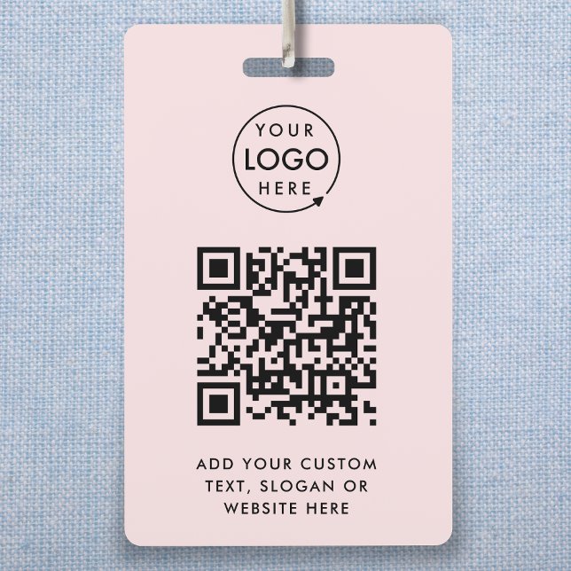 QR Code | Blush Pink Business Logo Professional Badge (Professional ID badge template with interactive QR code for events & small business promotion.)