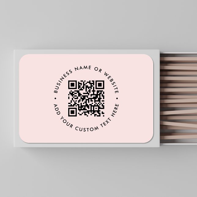 QR Code | Blush Pink Feminine Business Promotional Matchboxes (Interactive editable QR code pink matchboxes to promote your business, products or services.)
