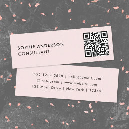 QR Code | Blush Pink Feminine Girly Pastel Modern Mini Business Card