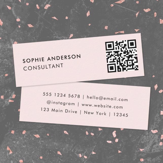 QR Code | Blush Pink Feminine Girly Pastel Modern Mini Business Card (Versatile editable business cards template with interactive QR code & your professional details.)