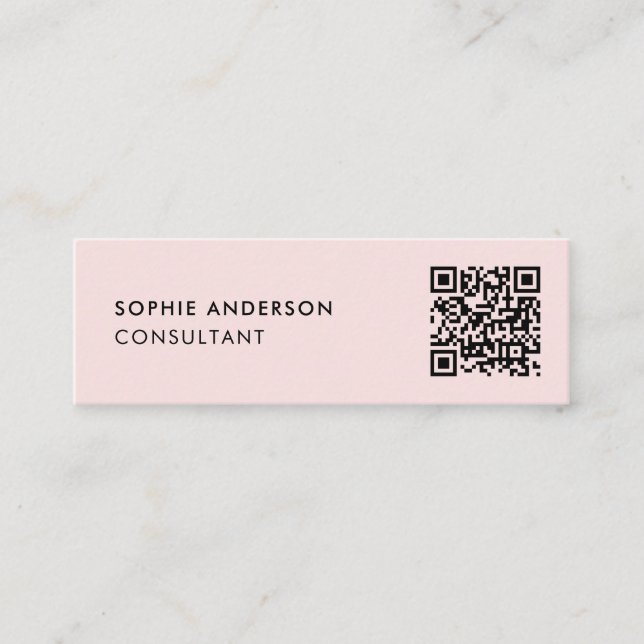 QR Code | Blush Pink Feminine Girly Pastel Modern Mini Business Card (Front)
