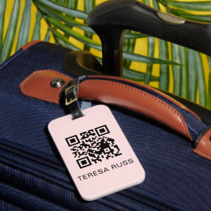 QR Code Blush Pink Feminine Scannable Contact Info Luggage Tag