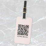 QR Code Blush Pink Feminine Scannable Contact Lost Luggage Tag<br><div class="desc">A simple stylish custom QR code luggage tag design in a modern minimalist typography on a simple blush pink background. The QR code and name can easily be personalized to make a design as unique as you are! The perfect bespoke gift or accessory to ensure that your luggage is safely...</div>