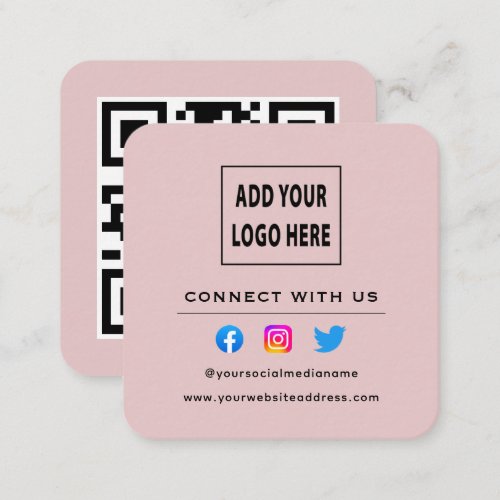QR Code Blush Pink Follow Scan To Connect With Us Square Business Card