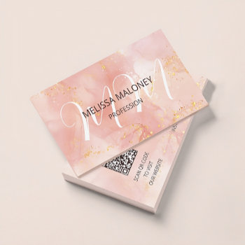 Qr Code | Blush Pink Ink Initials Business Card by NinaBaydur at Zazzle