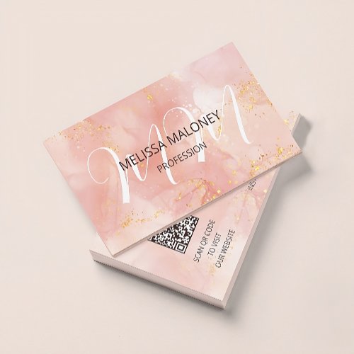  QR Code  Blush Pink Ink Initials Business Card