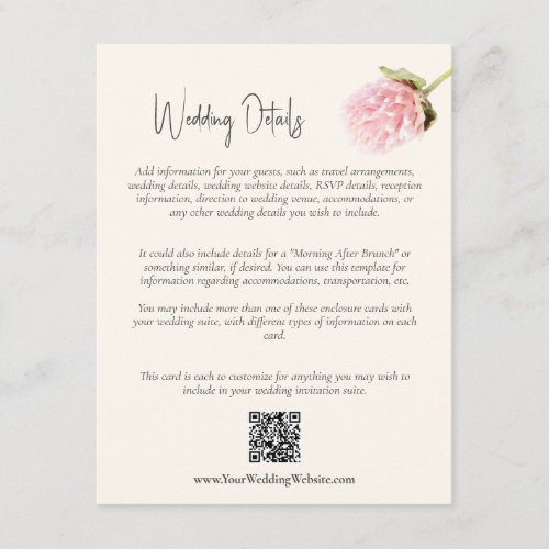 QR Code Blush Pink Ivory Floral Wedding Detail Enclosure Card