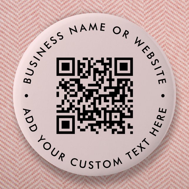 QR Code | Blush Pink Minimalist Modern Round Button (Interactive editable QR code pink button pins to promote your business, products or services.)