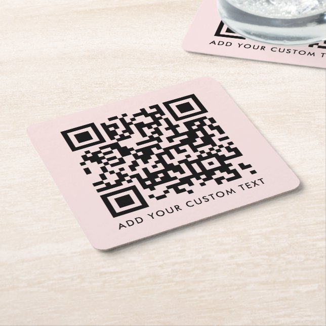 QR Code | Blush Pink Minimalist Simple Scan Me Square Paper Coaster (Angled)